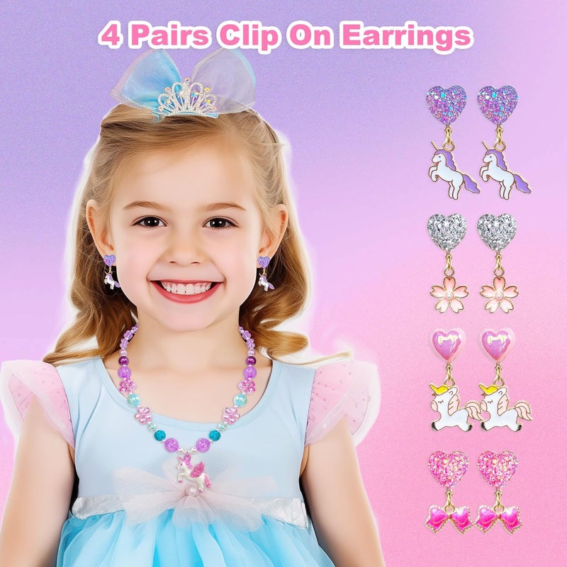 ELEMIRSA Jewelry Toys for Girls Toddler Lovely Rings Clip on Earrings Kids Necklace Bracelet Set Gift for Girls - Image 3